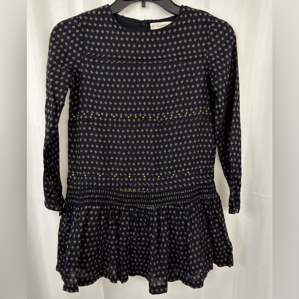 Mango Kids Charming Dark Navy Blue Ling Sleeve Lined Dress 9-10 years Like New !